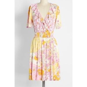ModCloth Marvelous Flower Medley Surplice Dress Size Large